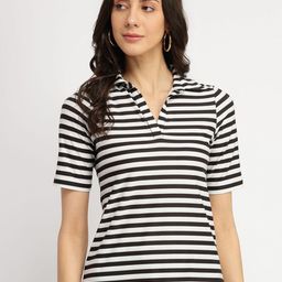 FableStreet Women Striped Polo Collar T-shirt-picture-30