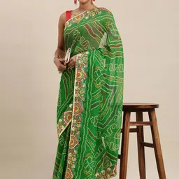 LeeliPeeri Designer Bandhani Gotta Patti Saree-image-92