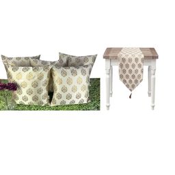 Pink Parrot Pack of 5 Multicolored cushion covers & Jacquard table runner-image-104