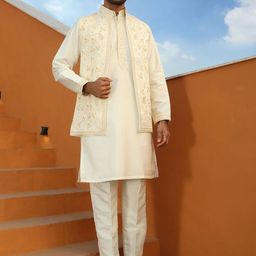 KRAFT INDIA LUXE Men Ethnic Motifs Embroidered Regular Thread Work Kurta with Trousers-image-26