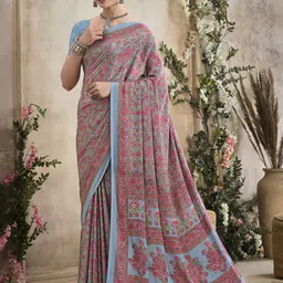 Mitera Floral Poly Crepe Bagru Saree-image-42