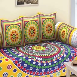 Myntra Elegant Homes 6-Pcs Yellow & Blue PrintedDiwanSet-image-50