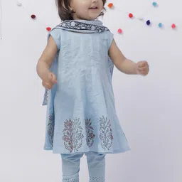TJORI Girls Floral Printed Pure Cotton Anarkali Kurta with Patiala & Dupatta-picture-2
