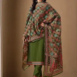 MOJILAA Floral Yoke Design Mirror Work V-Neck Straight Kurta With Trousers & Dupatta-picture-18