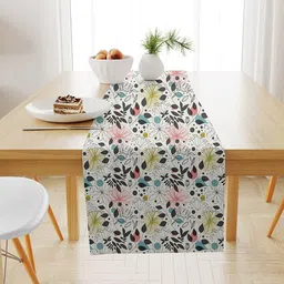 STITCHNEST White & Pink Printed Table Runner-18