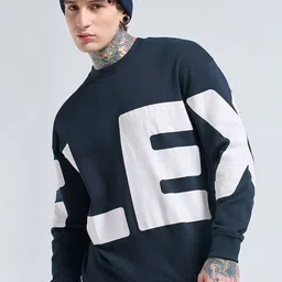 Bewakoof Men Navy Blue Typography Printed Oversized Sweatshirt-picture-30