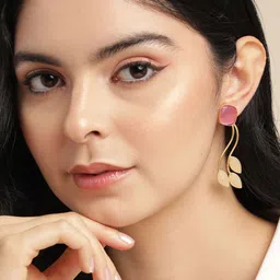 Anouk Gold-Plated Artificial Stones Studded Circular Shaped Drop Earrings-40