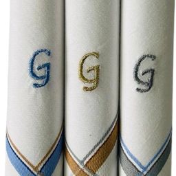 PASSION FROM OMTEX Men's Initial G Alphabet Monogram ["White With Embroidary & Colored Border"] Handkerchief-8