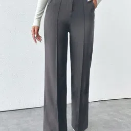 Next One Women Smart Straight Fit High-Rise Easy Wash Pleated Trousers-image-95