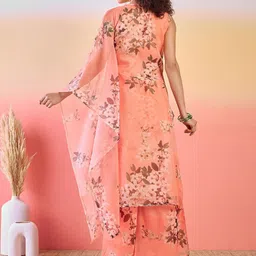 Sangria Floral Printed Organza Kurta With Inner & Palazzos With Dupatta Set image 5