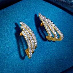 GIVA Women 14KT Gold Divine Feathers J Hoop Lab Grown Diamond Earrings-picture-24