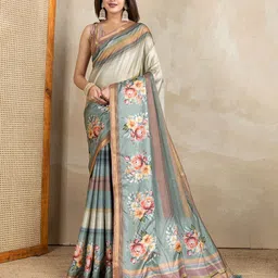 PAMPER YOURSELF Floral Printed Zari Tissue Saree-14