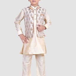 Pehanaava Boys Ethnic Motifs Regular Thread Work Kurta with Pyjamas-16