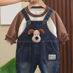 Little Surprise Box LLP Kids Puppy Broach Denim Dungarees Set-image-47