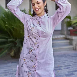 PEACH PIPER Floral Embroidered Cuffed Sleeves Shirt Dress-image-40