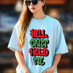 AUSK Women Typography Printed Round Neck Cotton Oversized T-shirt-image-96