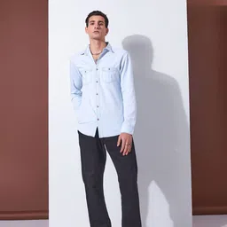 Markle Moro Men Spread Collar Solid Denim Casual Shirt-picture-7