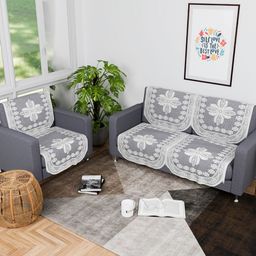 Aura White & Grey 6 Pieces Printed Cotton 2+1 Seater Sofa Covers-10