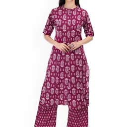 JAITRA APPARELS Floral Printed Mandarin Collar Pure Cotton Straight Kurta With Palazzos-picture-11
