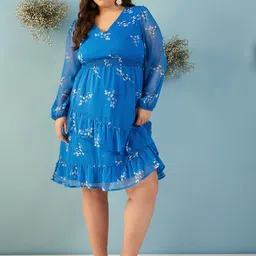 KIBO CURVE Floral Print Chiffon A-Line Dress-image-11