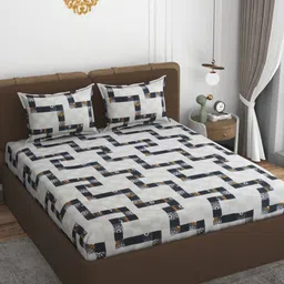 VOMZER White & Black Geometric Printed Cotton 210 TC Queen Bedsheet Set-1.98 m x 1.53 m-6