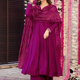 KALINI Women Bandhani Printed Anarkali Kurta with Palazzos & Dupatta-14