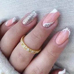 Secret Lives Set Of 24 Glossy With French Tips Reusable Artificial Nails - White Silver-5