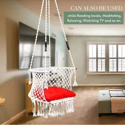 Swingzy White & Red Hammock Hanging Swing WithCushion image 4