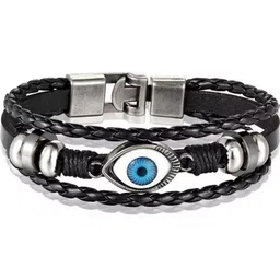 Nitant Men Black & Blue Evil Eye Multistrand Bracelet-image-24