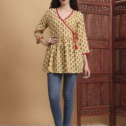 SUFIZA LIFESTYLE Women Floral Printed V-Neck Pure Cotton Tunics-image-87