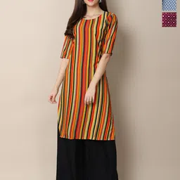 Anouk Rustic Women Pack OF-3 Ethnic Motifs Printed Straight Pure Crepe Kurta-image-44