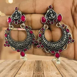 OPUS GEMS Artificial Stones Studded and Beaded Oxidised Crescent Shaped Chandbalis-picture-20