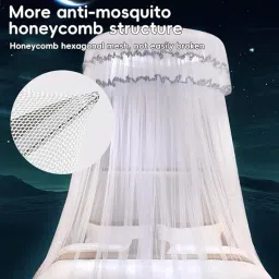 velvetone Polyester Infants Washable White Lace Mosquito Net Canopy for Double Bed Dreamy Romantic Ceiling Hanging Mosquito Net image 5