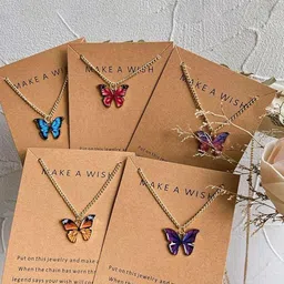 DressBerry Set Of 5 Gold-Plated Butterfly Shaped Pendant With Chain-43