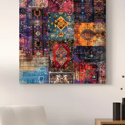 Art Street Blue And Mustard Streched Colourful Abstract Printed Canvas Wall Art-38