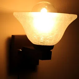 KINIS Brown & White Textured Wooden Frustum Shaped Wall Lamp With Bulb-picture-8