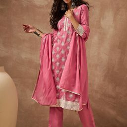 Anouk Women Floral Embroidered Cotton Kurta with Trousers & Dupatta-picture-29