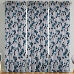 ANA White & Blue 3 Pieces Floral Printed Room Darkening Cotton Door Curtains-image-28