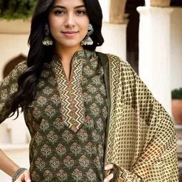 Anouk Rustic Floral Printed Mandarin Collar Straight Kurta With Trousers & Dupatta image 4