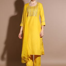 Jaipur Kurti Embroidered Cotton Blend Kurta Set with Dupatta-image-83