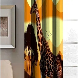 Aura Yellow & Orange Giraffe Printed Light Blocking Long Door Curtain-image-28