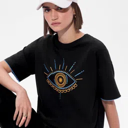 The Souled Store Women Graphic Printed Round Neck Cotton Oversized T-shirt-image-52