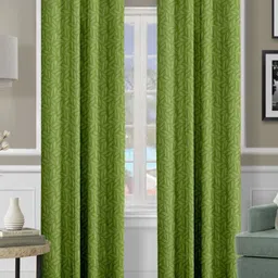 Cortina Green 2 Pieces Floral Printed Black Out Door Curtains-53