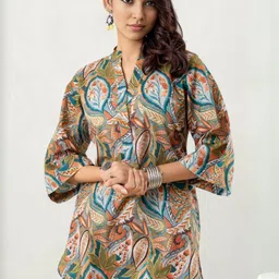 Anouk Women Print Mandarin Collar Cotton Top-picture-49