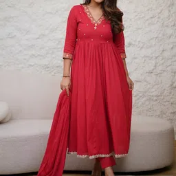 Siya Fashion Floral Embroidered V-Neck A-Line Thread Work Kurta With Trousers And Dupatta-picture-41