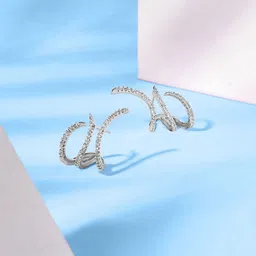 Yellow Chimes Silver-Plated American Diamond Contemporary Studs Earrings-44