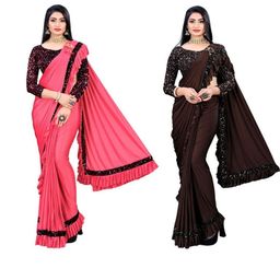HARIOM FASHION Sequinned Saree-image-82