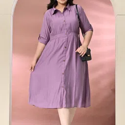 PrettyPlus by Desinoor.com Plus Size Roll Up Dress Shirt Midi Dress-image-62