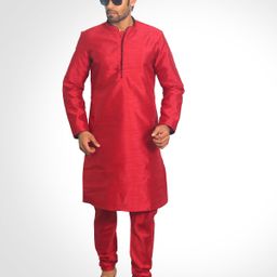 House of Aqss Mandarin Collar Dupion Silk Straight Kurta With Pyjama-picture-36