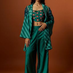 Mystake By Meghna Shah Embroidered Round Neck Cropped Top With Palazzos AndJacket-image-40